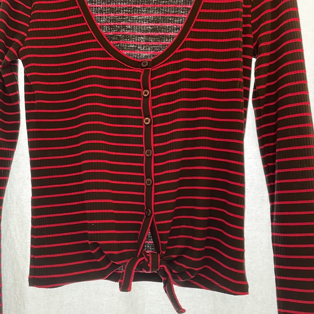 Striped Ribbed Intermix Button Front Top